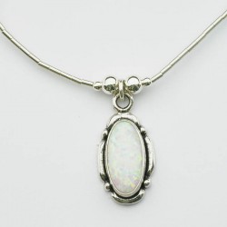 White Synthetic Opal & Silver Necklace