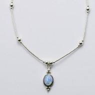 Blue Synthetic Opal & Silver Necklace