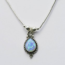 Blue Synthetic Opal & Silver Necklace