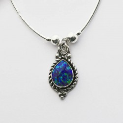 Green Synthetic Opal & Silver Necklace