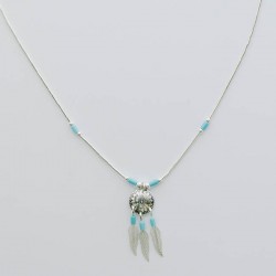 Sheild and Feathers Turquoise & Silver Necklace