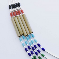 Multi Colour Beads and Bamboo 5 Strand Silver Necklace