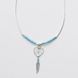 Turquoise & Silver Heart Dreamcatcher Necklace