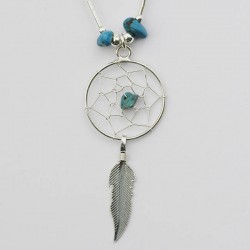 Turquoise Nugget and Silver Dreamcatcher Necklace