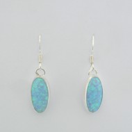 Blue Synthetic Opal and Silver Oval Earrings