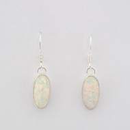 White Synthetic Opal and Silver Oval Earrings