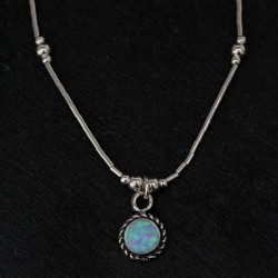 Blue Syhthetic Opal & Silver Necklace