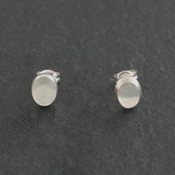 Moonstone & Silver Oval Stud Earrings 6 x 8mm